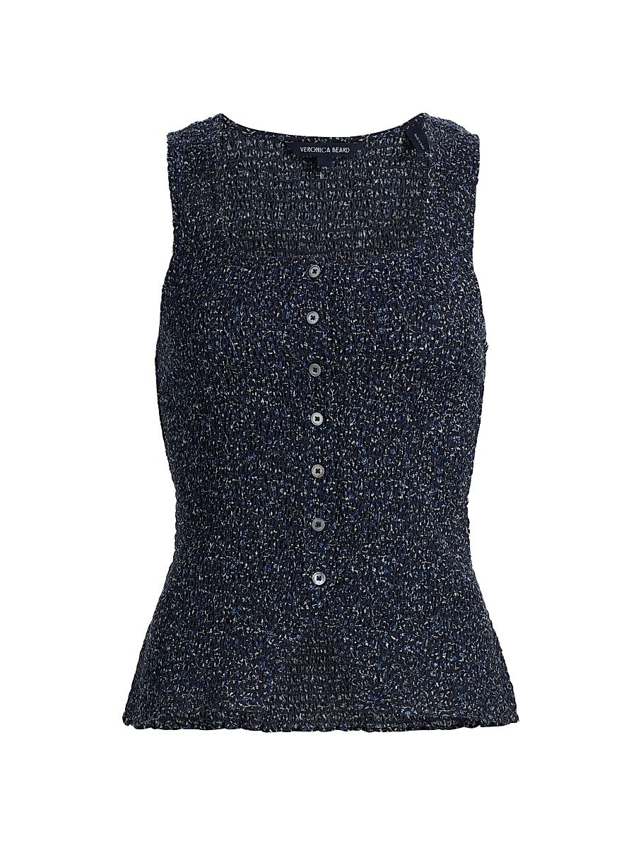 Women's Indie Smocked Printed Top - Navy Multi - Size XL