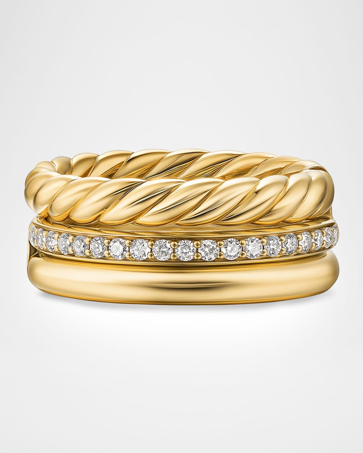 DY Mercer 3-Row Ring with Diamonds in 18K Gold, 9mm
