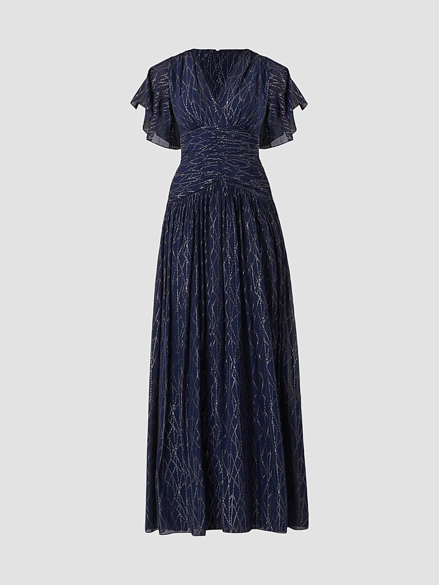 Shoshanna Women's Lilly Abstract Metallic Chiffon Surplice Maxi Dress - Indigo - Size 14
