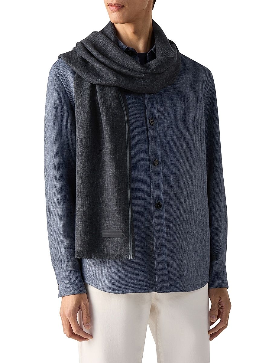 Men's Cashmere and Linen Scarf - Navy Blue