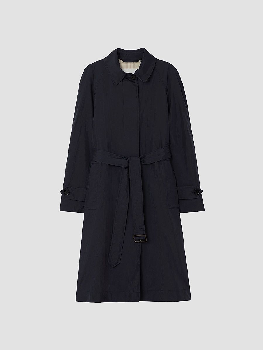 Women's Long Belted Nylon Car Coat - Navy - Size 16