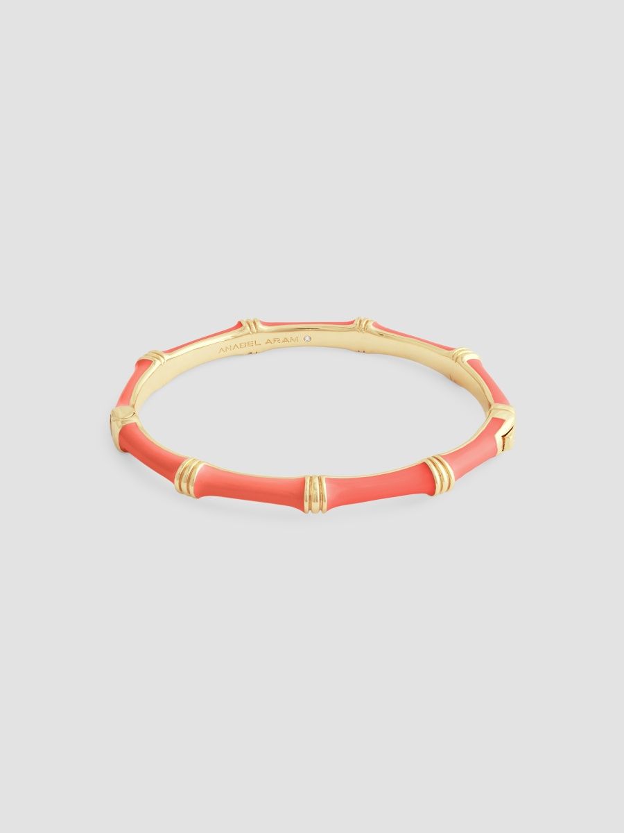 Anabel Aram Women's Bamboo 18K Gold-Plated Enameled Hinged Bangle - Orange