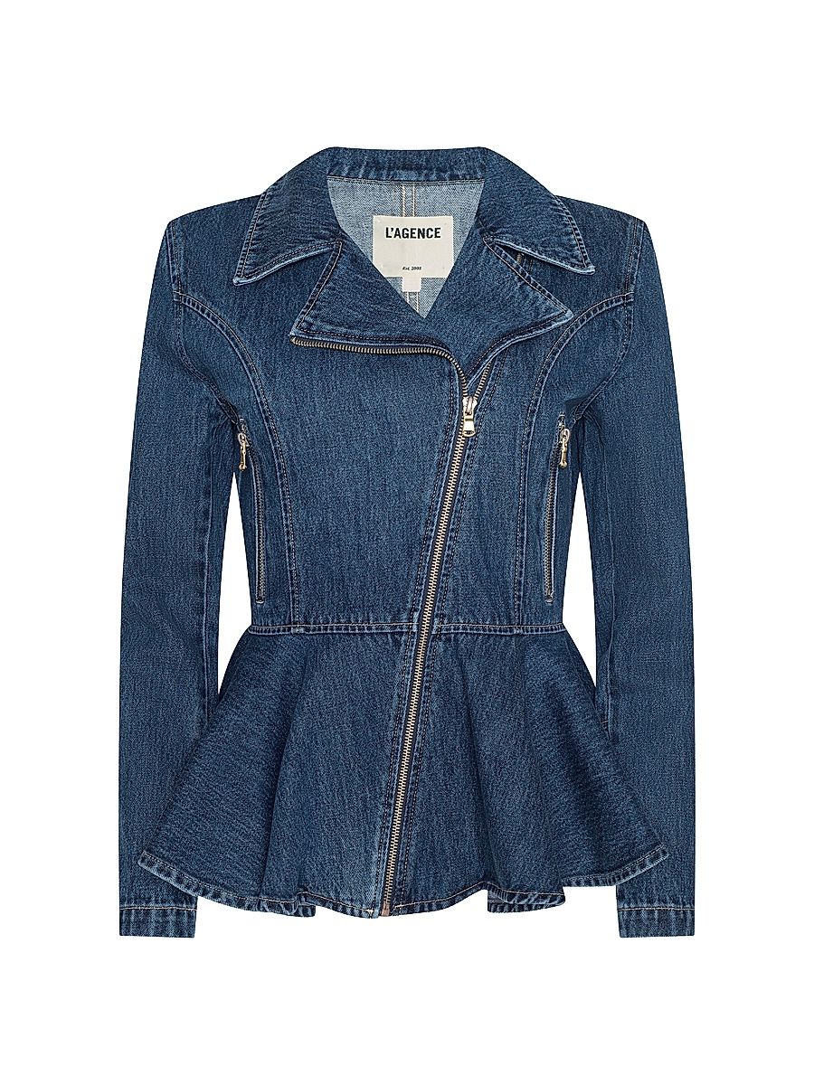 Women's Moxie Peplum Denim Biker Jacket - Norton - Size Large