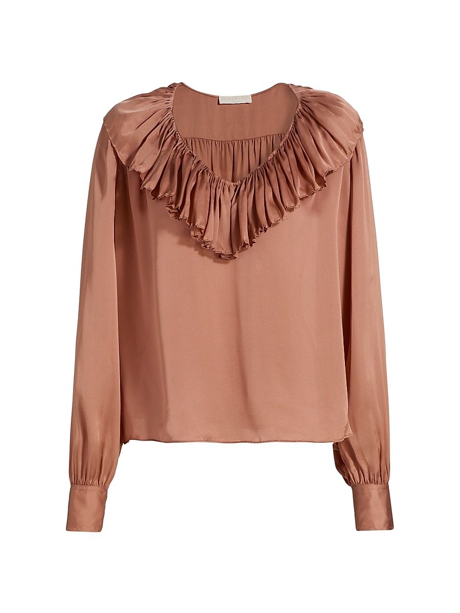 Women's Liese Silk Ruffled V-Neck Blouse - Desert Rose - Size 8