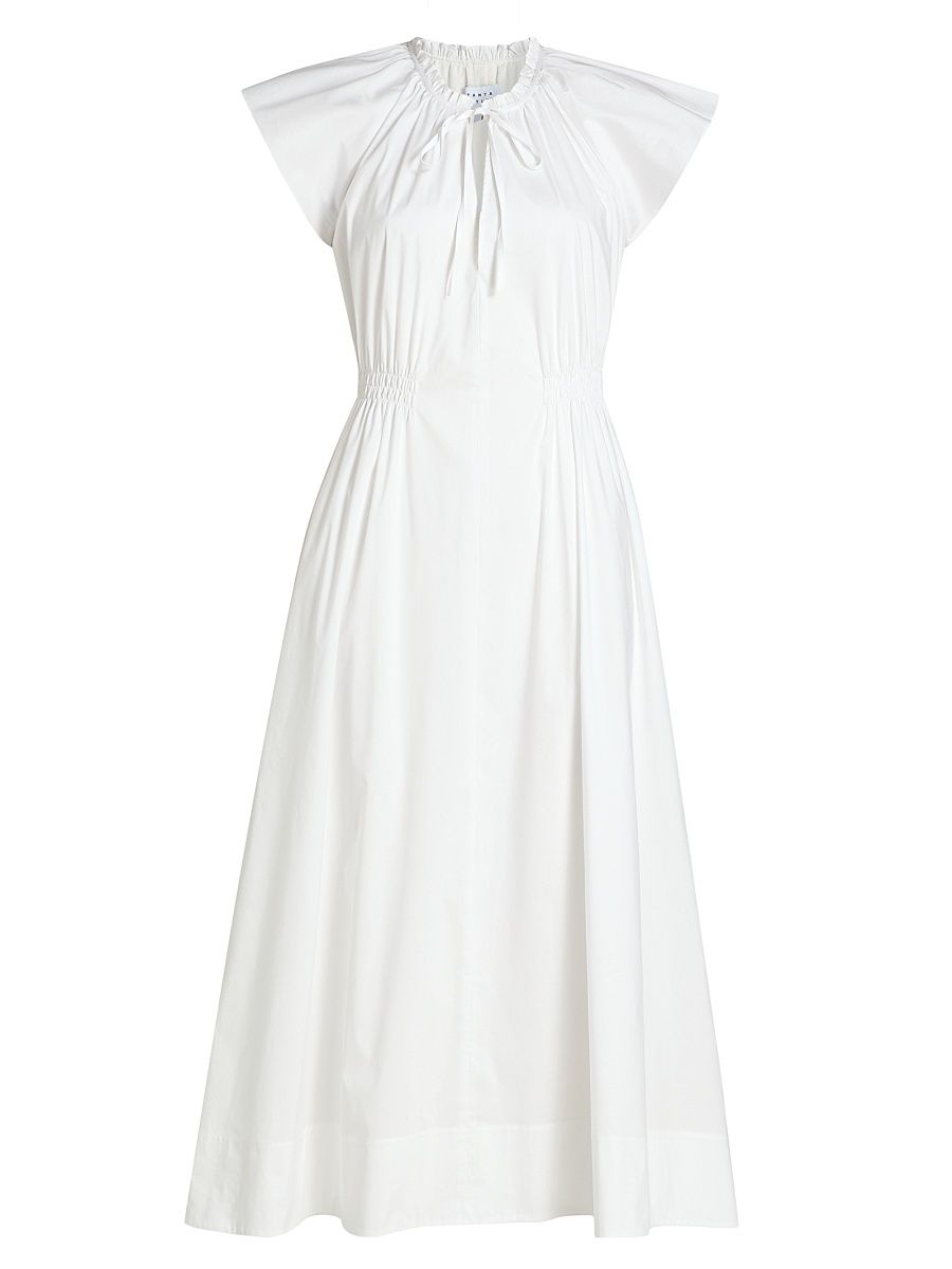 Women's Ivana Split Neck Cotton-Blend A-Line Midi-Dress - Optic White - Size XL