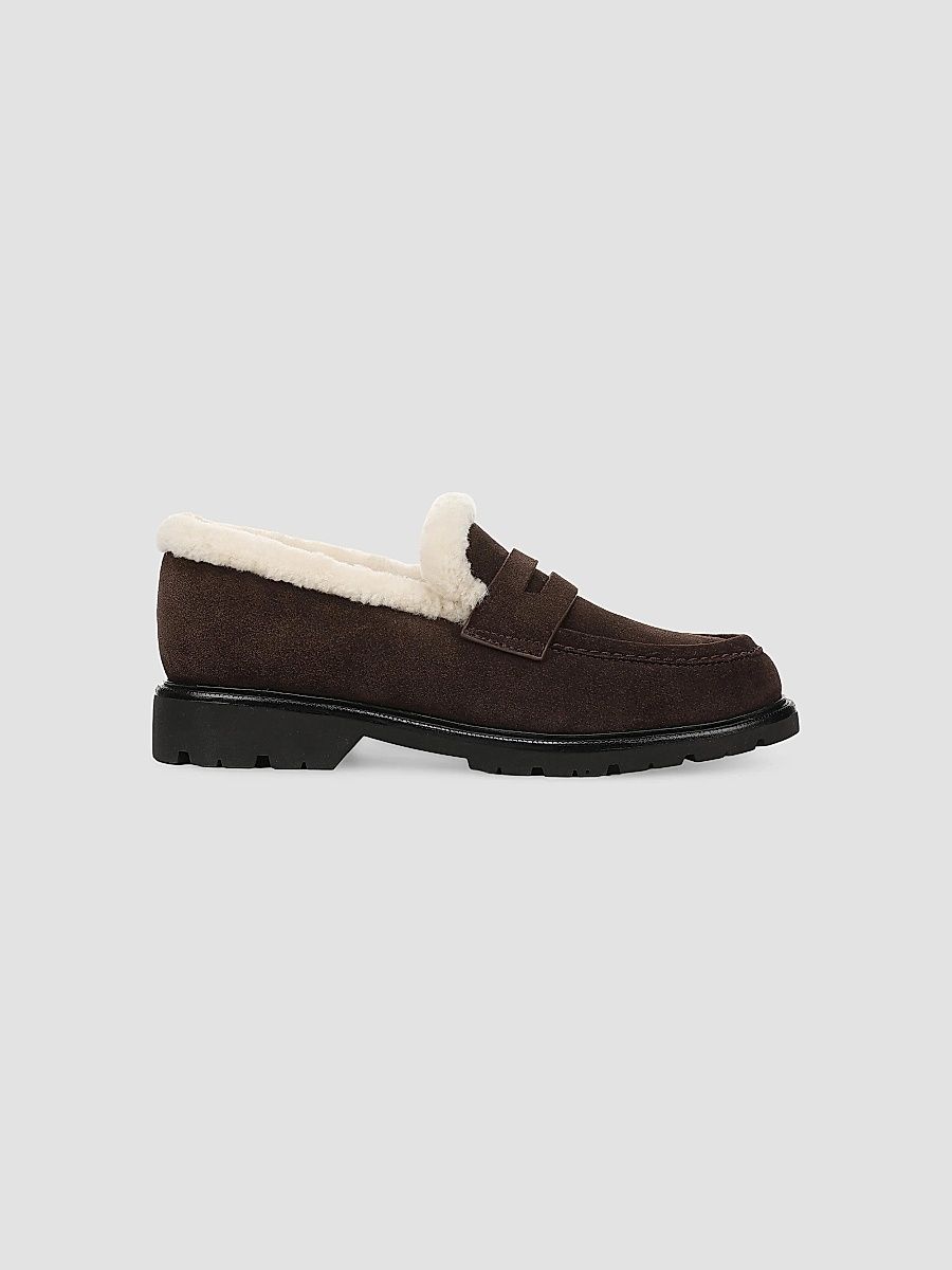 Women's Siena Suede & Shearling Penny Loafers - Cacao Brown - Size 11
