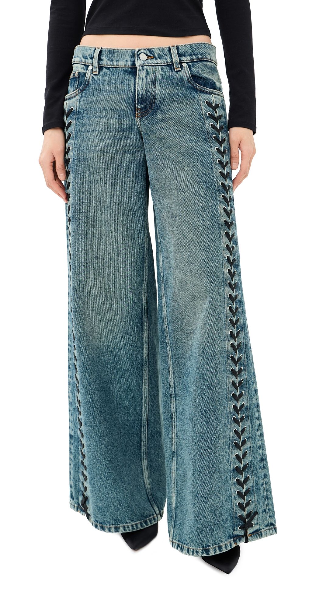 Stella McCartney Laced Denim Wide Leg Jeans Mid Blue 28