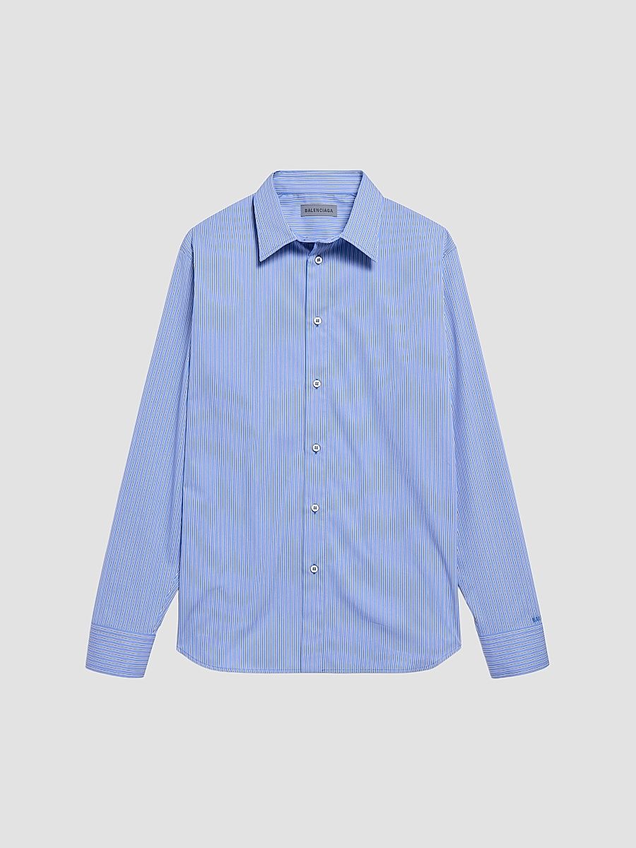 Balenciaga Women's Striped Poplin Shirt - Blue - Size 4