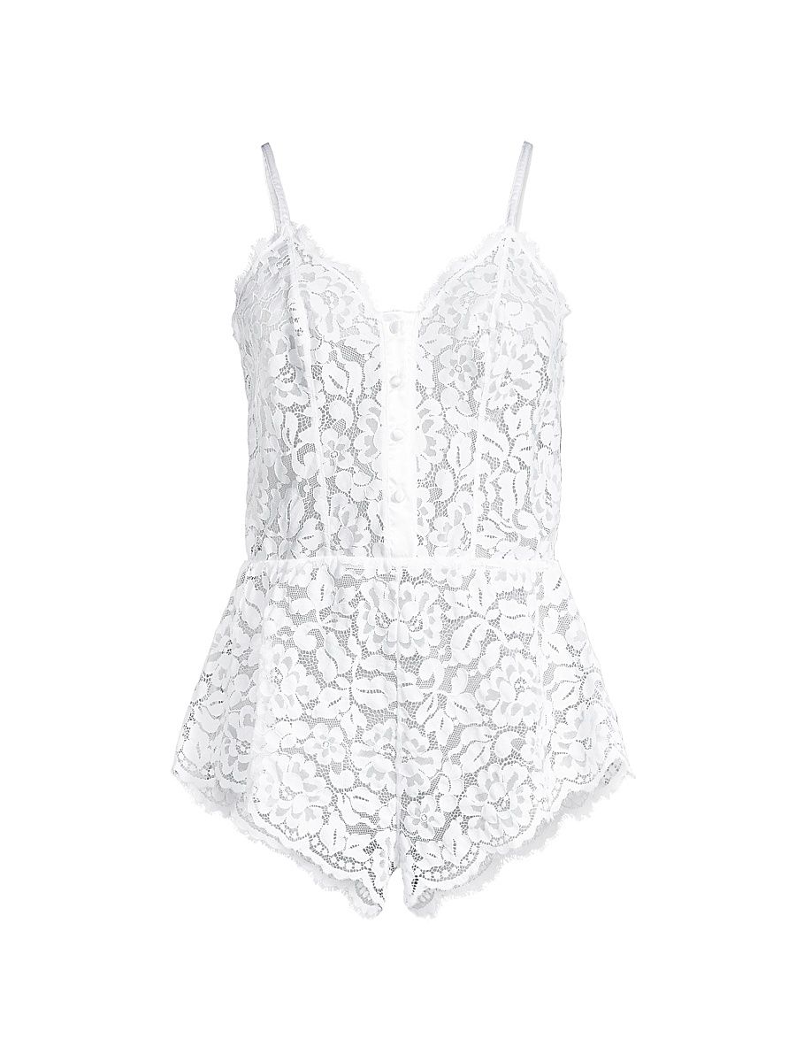 Women's Magnolia Semi-Sheer Lace Teddy - White - Size Large