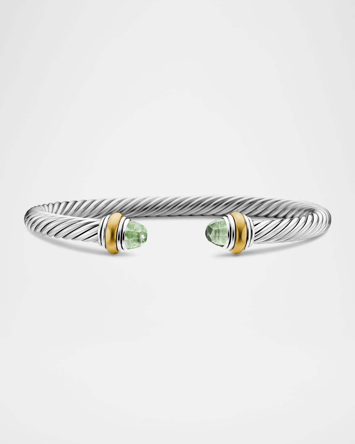 Cable Bracelet with Gemstone in Silver with 14K Gold, 5mm
