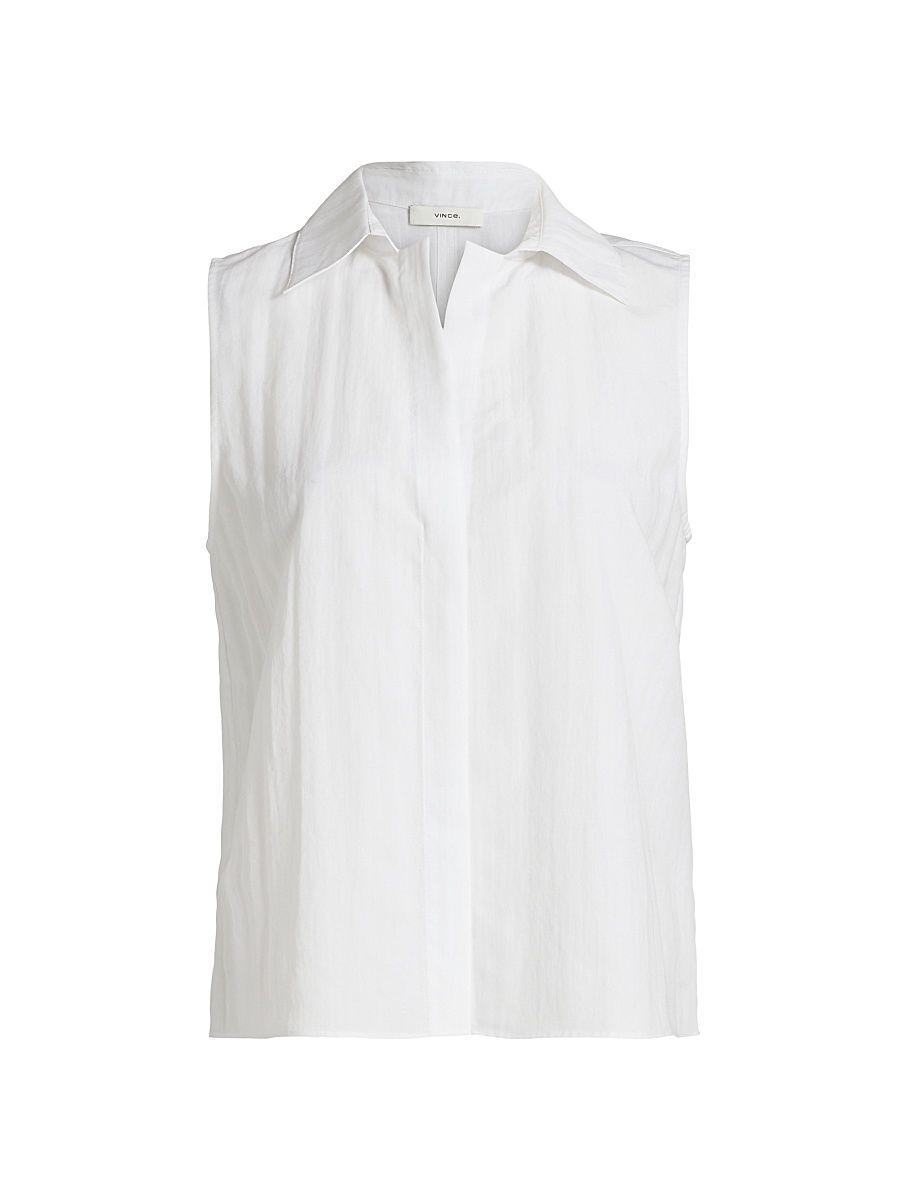 Women's Boxy Sleeveless Button-Front Blouse - Optic White - Size XS