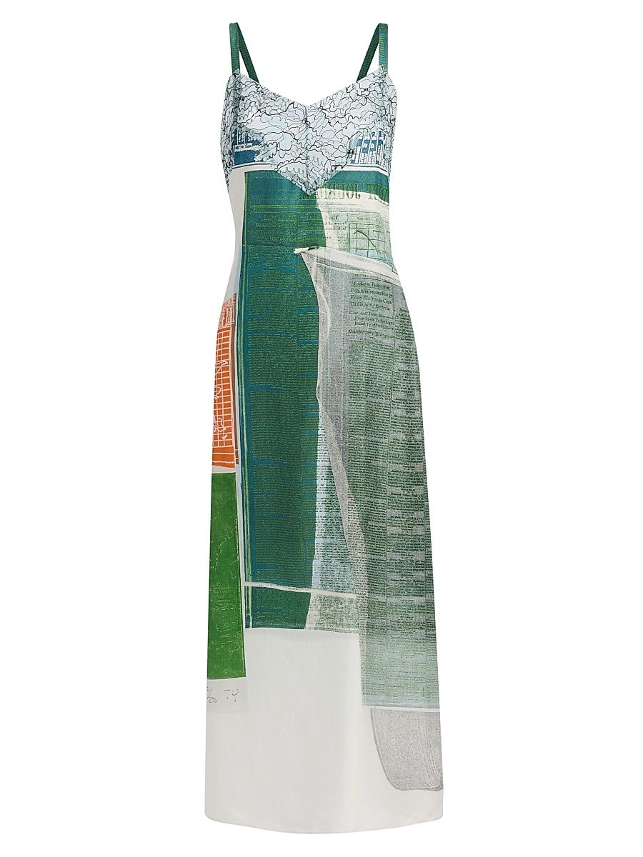 Women's Platter Silk Midi-Slipdress - Blue Green Multi - Size 2