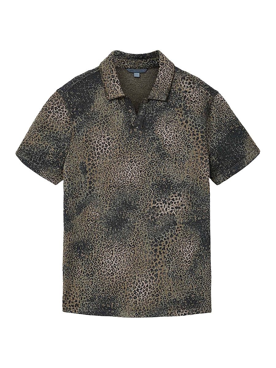 Men's Perkins Animal-Print Jacquard Polo Shirt - Haze Grey - Size XXL