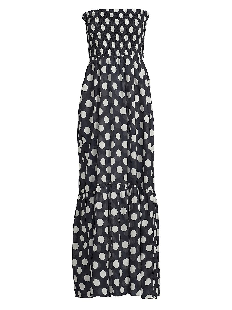 Women's Olen Polka Dot Strapless Cover-Up Maxi Dress - Black White - Size Large