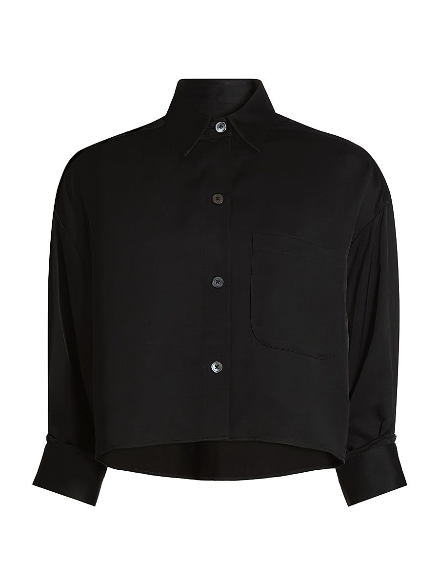 Women's Soon To Be Ex Linen-Blend Crop Shirt - Black - Size Medium