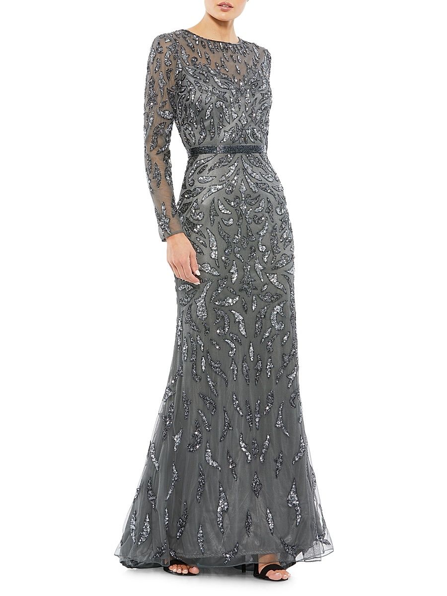 Women's Illusion Sequin Gown - Charcoal - Size 24