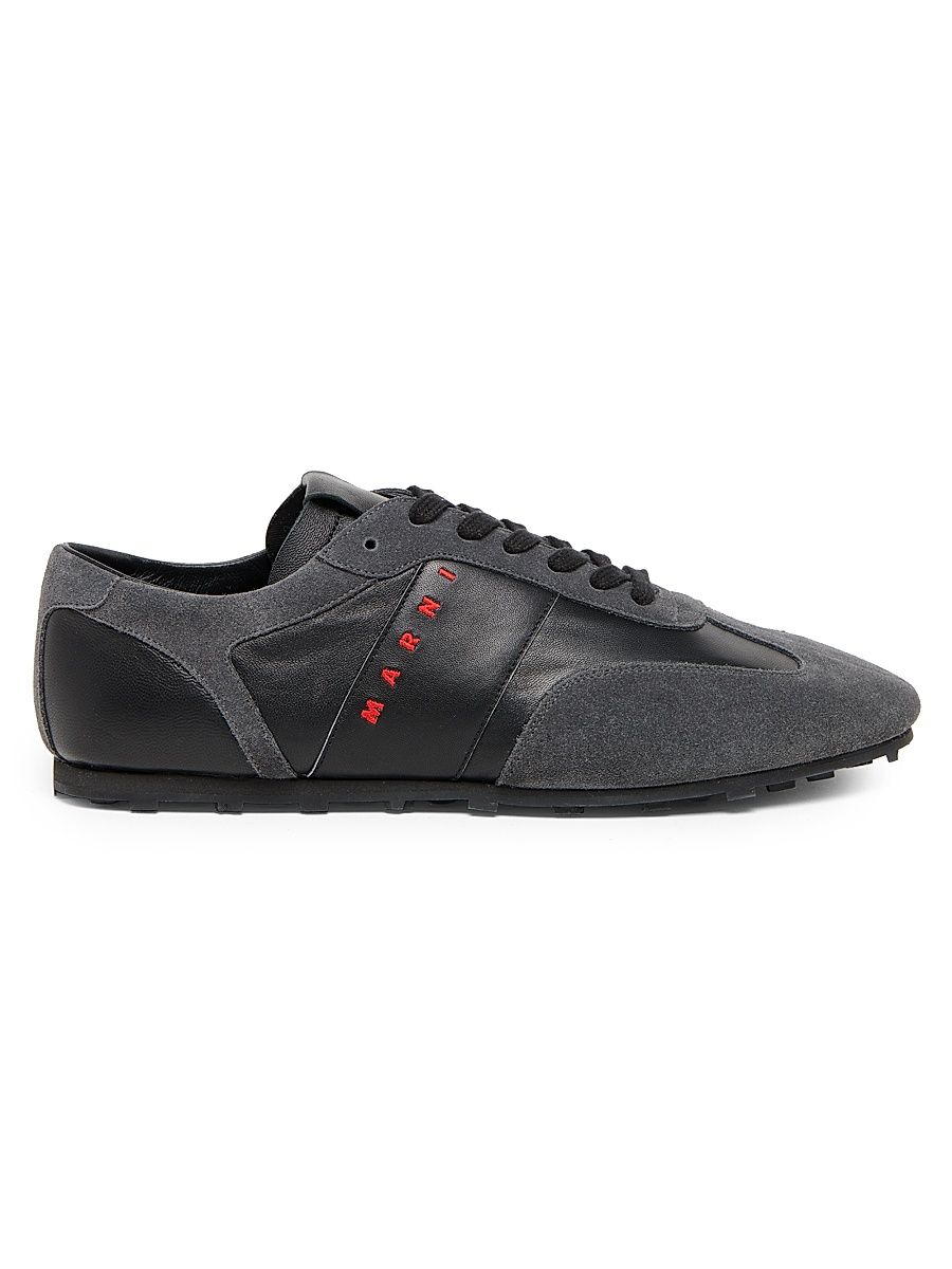 Men's Logo Leather Low-Top Sneakers - Black Dark Grey - Size 13