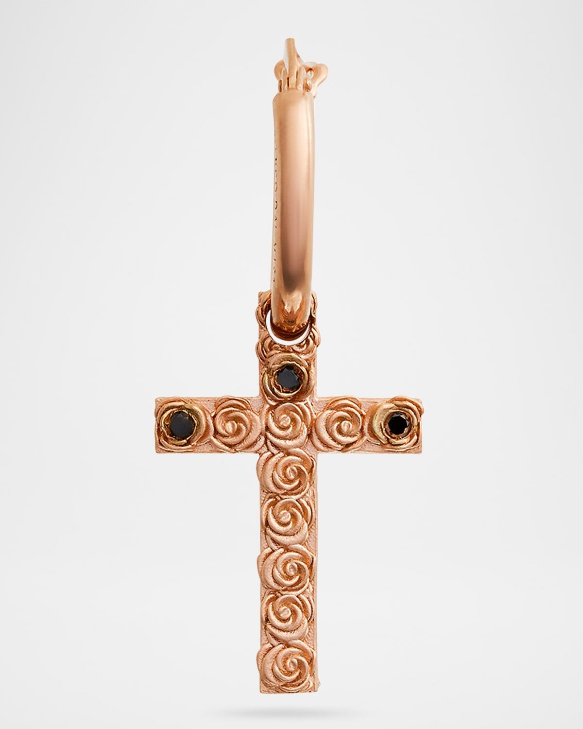 Men & apos;s The Cross Bed of Roses Mono Earring in Matte Polished 18K Rose Gold Vermeil with Black Diamonds, Single