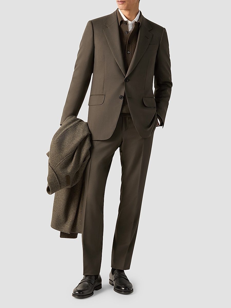 Men's Oasi Cashmere Suit - Dark Olive Green - Size 38
