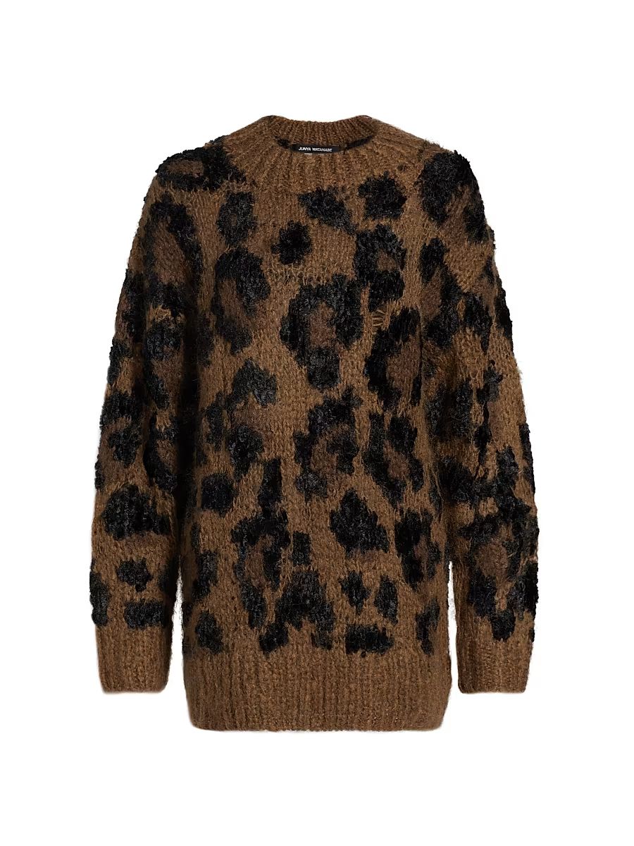 Women's Leopard Pattern Wool-Blend Sweater - Beige - Size Small