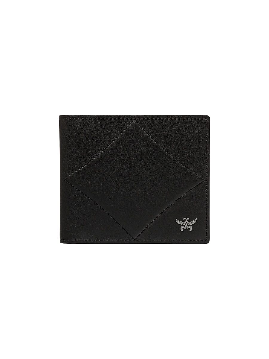 Men's Diamond Leather Bifold Wallet - Black