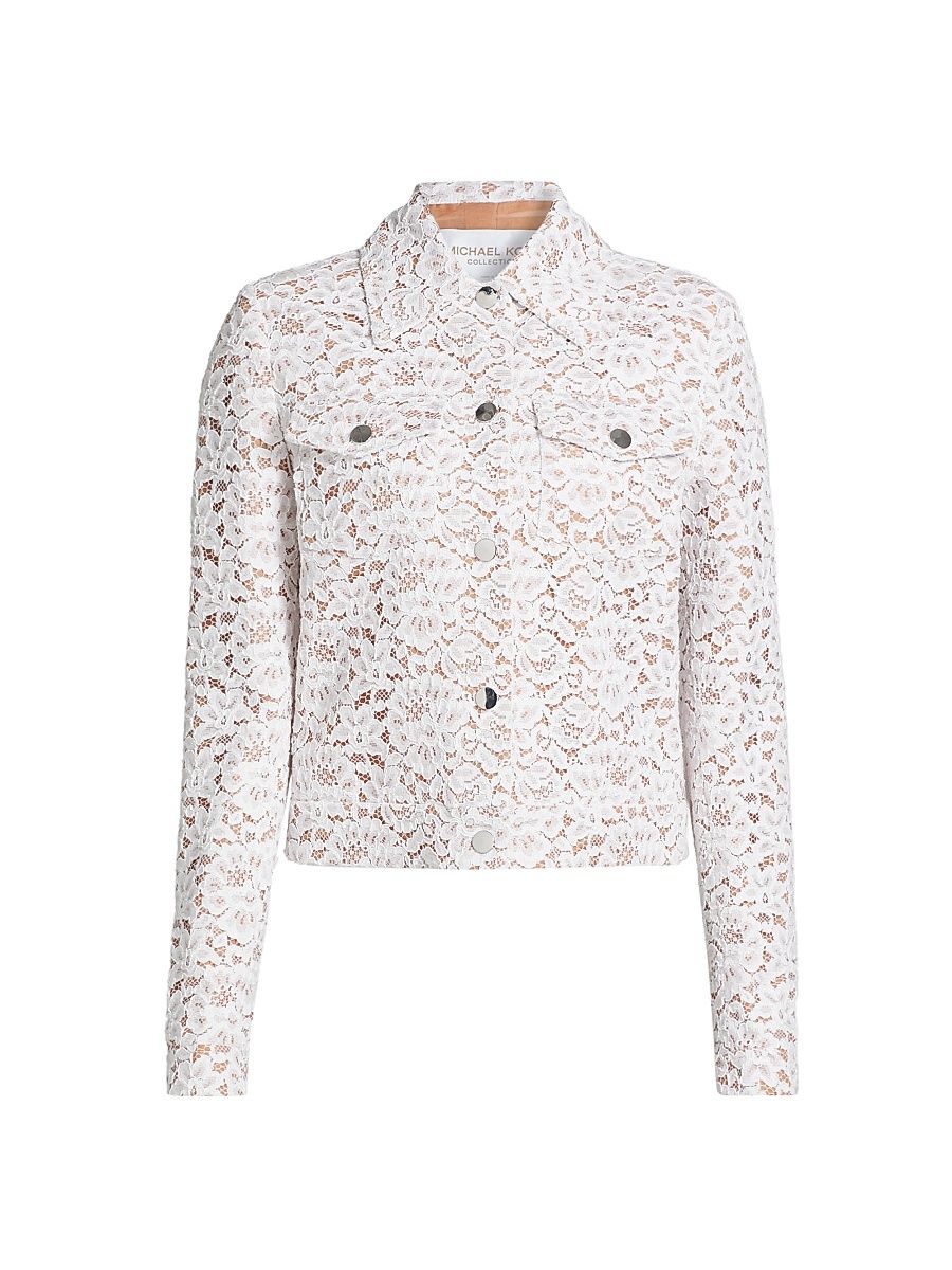 Women's Floral Lace Trucker Jacket - Optic White - Size Large