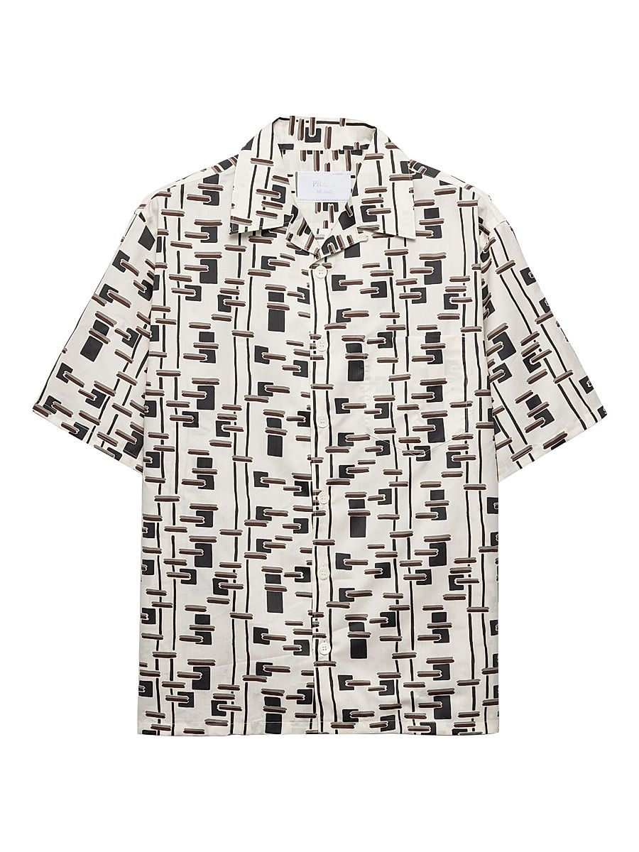 Men's Printed Cotton Blend Shirt - Beige Khaki - Size Medium