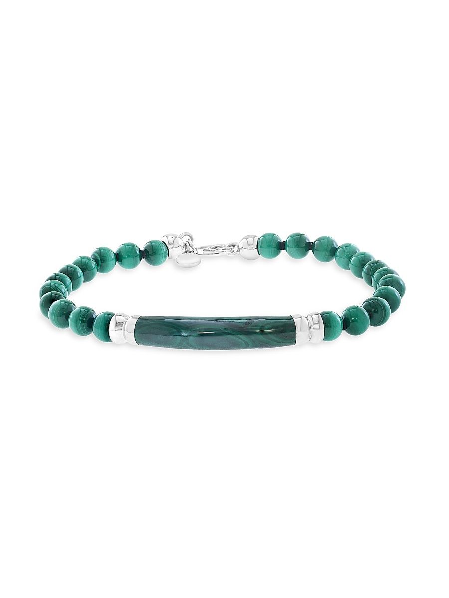 Men's Sterling Silver & Malachite Beaded Bracelet - Sterling Silver