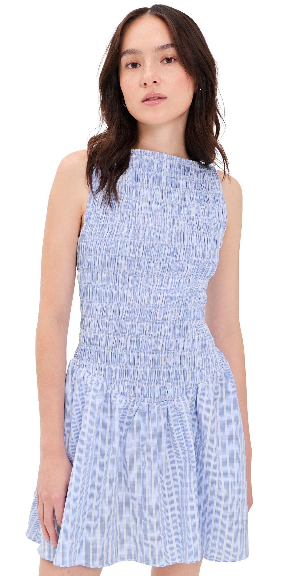 FAITHFULL Martina Mini Dress Paloma Check/Light Blue White 8