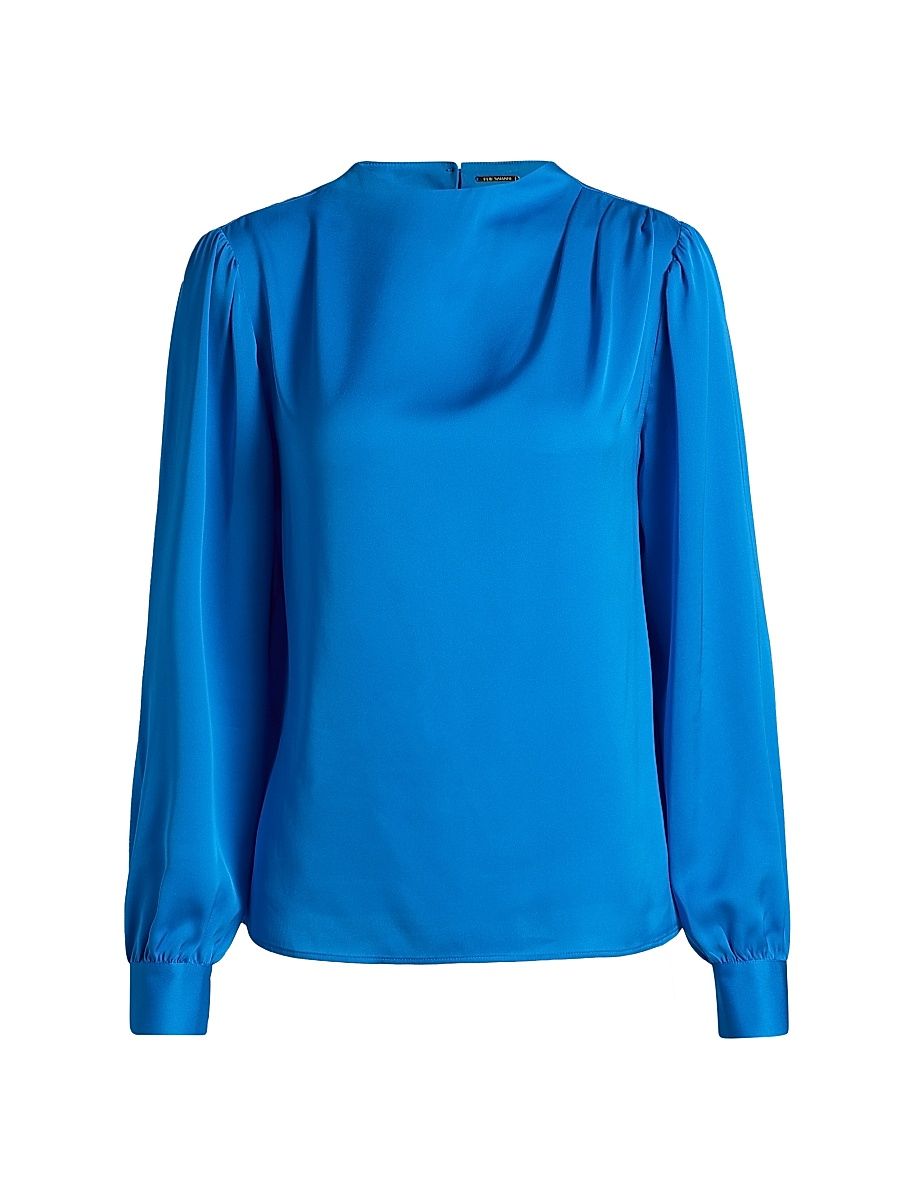 Women's The Tien Pleated Stretch-Silk Blouse - Cosmic Blue - Size Medium