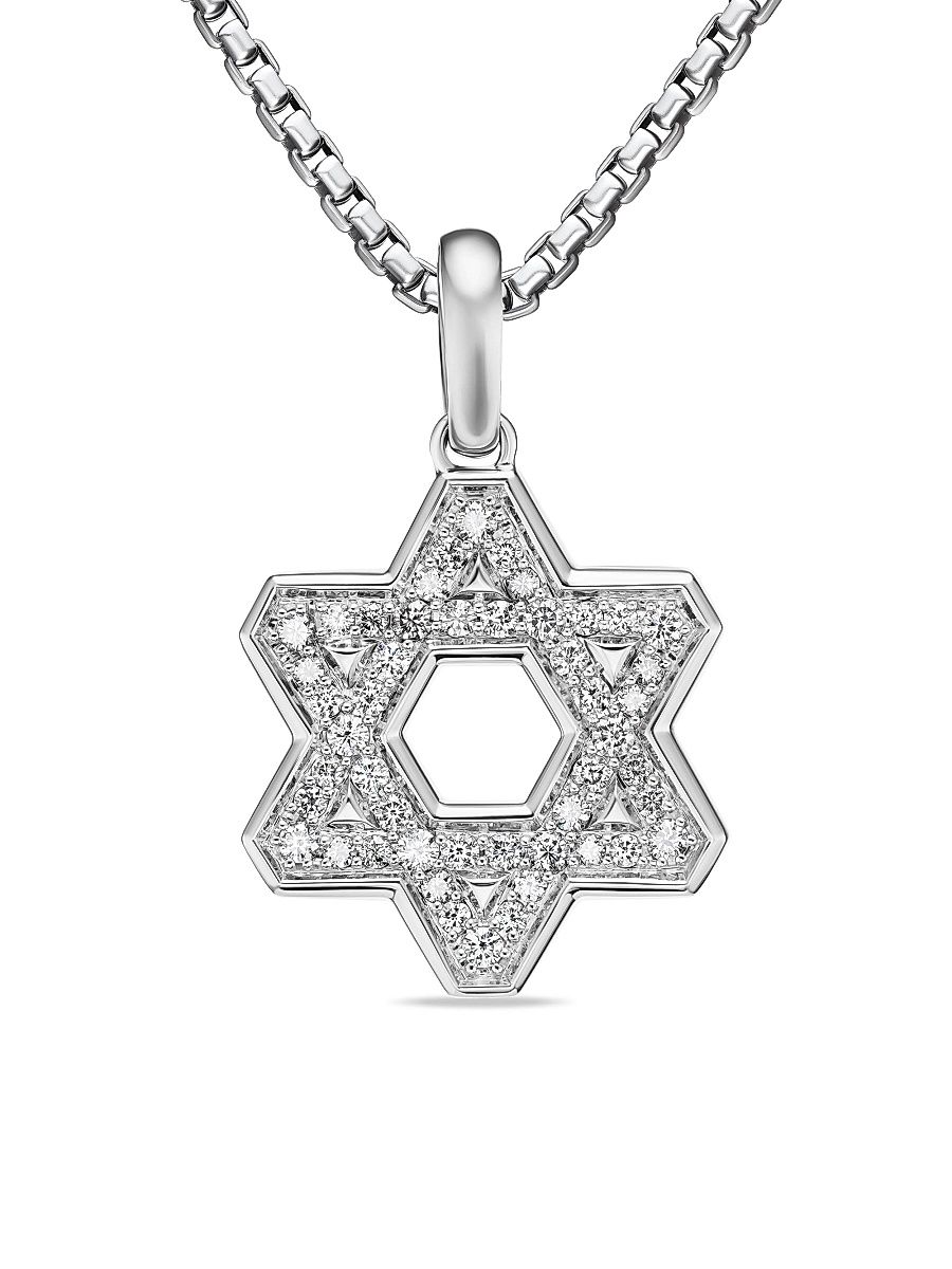 Men's Streamline Star of David Pendant in Sterling Silver - Diamond