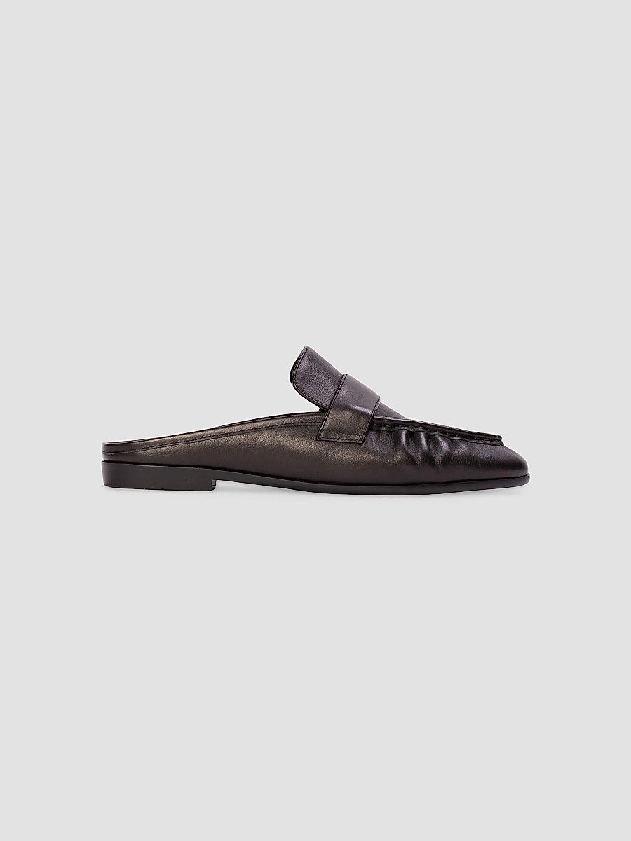 Black Suede Studio Women's Gabby Backless Leather Loafers - Black Leather - Size 7