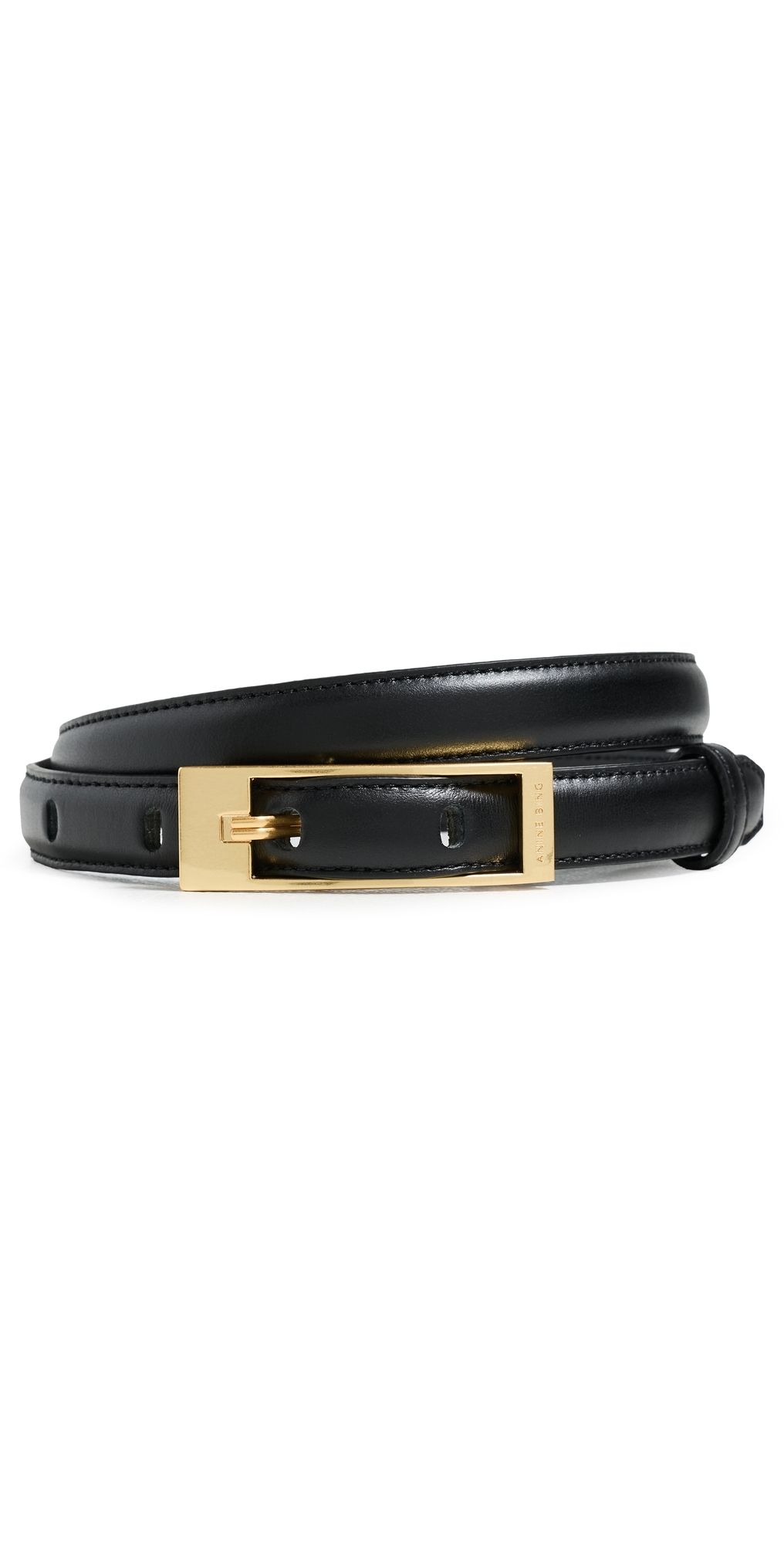 ANINE BING Elly Smooth Leather Belt Black M/L