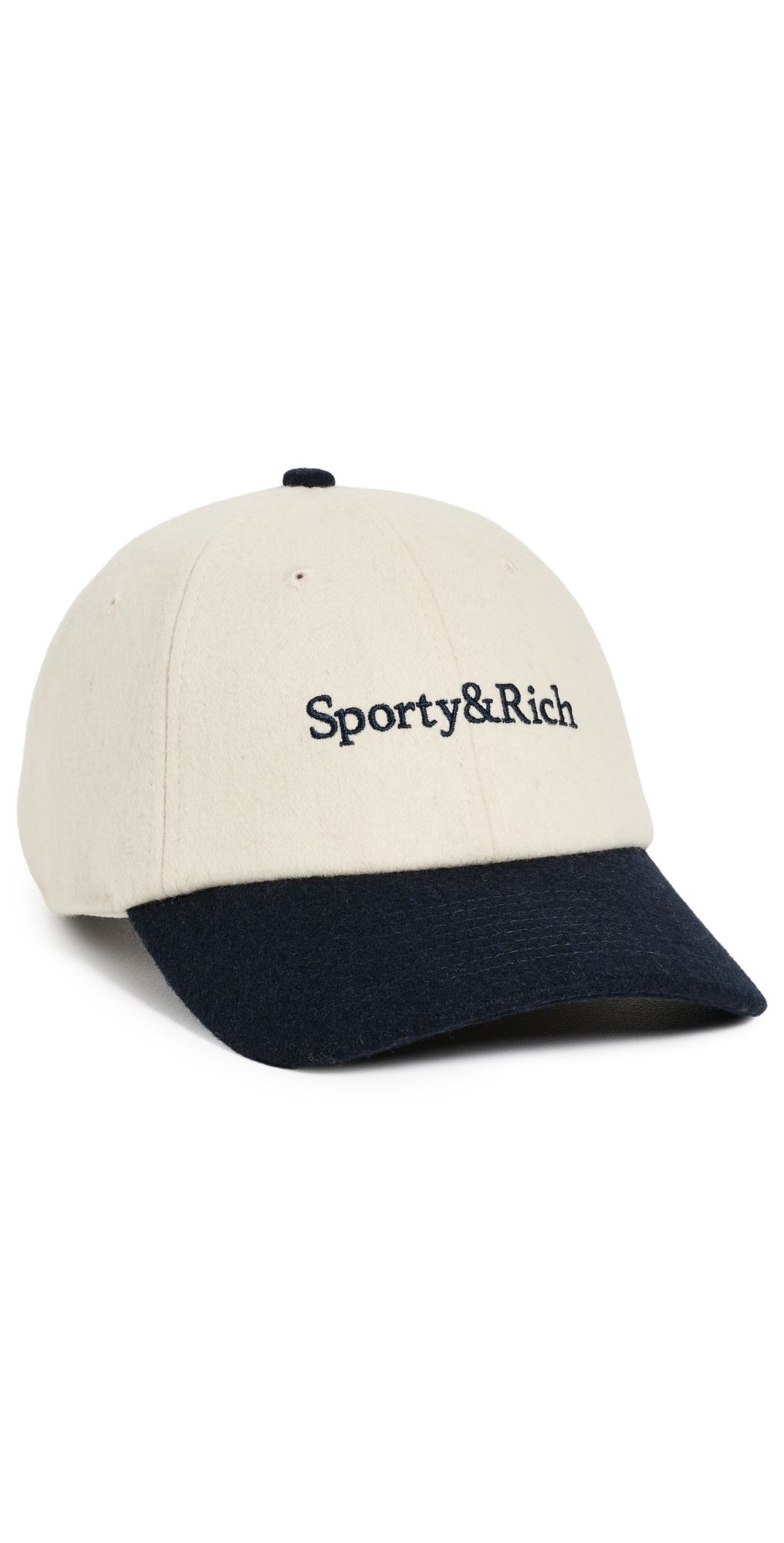 Sporty & Rich Serif Logo Wool Hat Off White/Dark Navy One Size