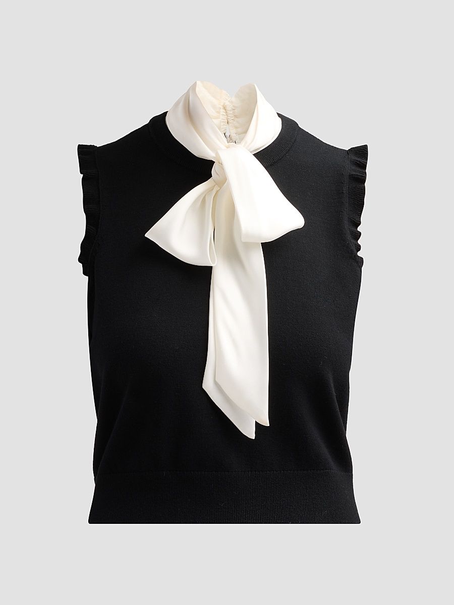 Women's Chiara Contrast Tieneck Top - Black Gardenia - Size XL