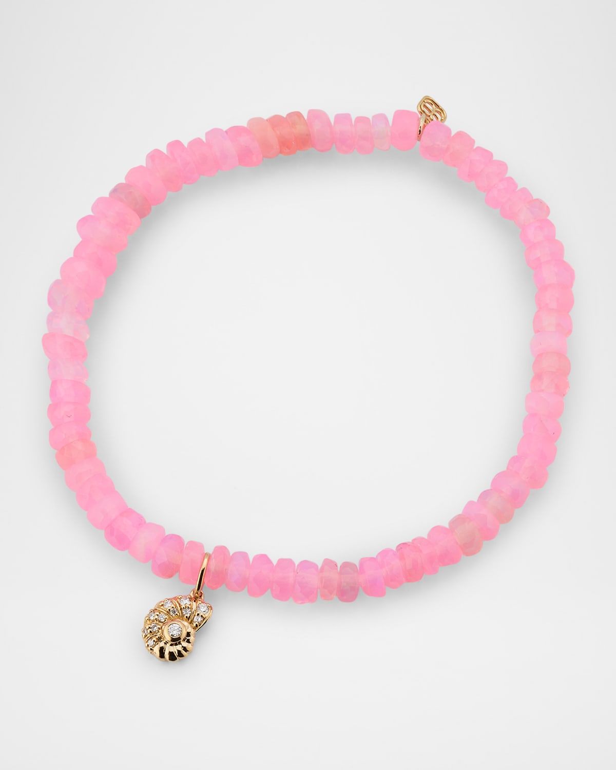 14K Gold & Diamond Nautilus Charm on Opal Beaded Bracelet