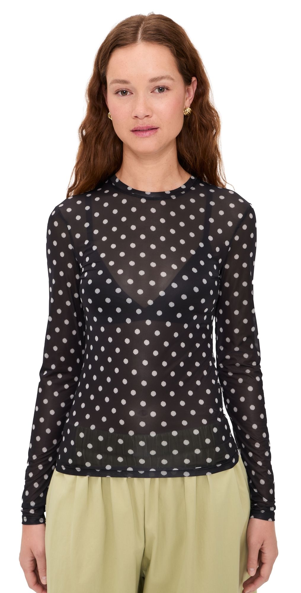 GANNI Printed Sheer Jersey Long Sleeve Black 34