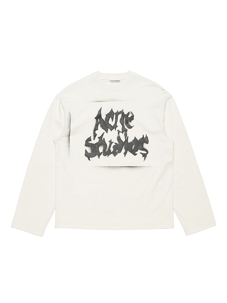 Men's Gothic Logo Cotton-Blend Long-Sleeve T-Shirt - Dusty White - Size XL