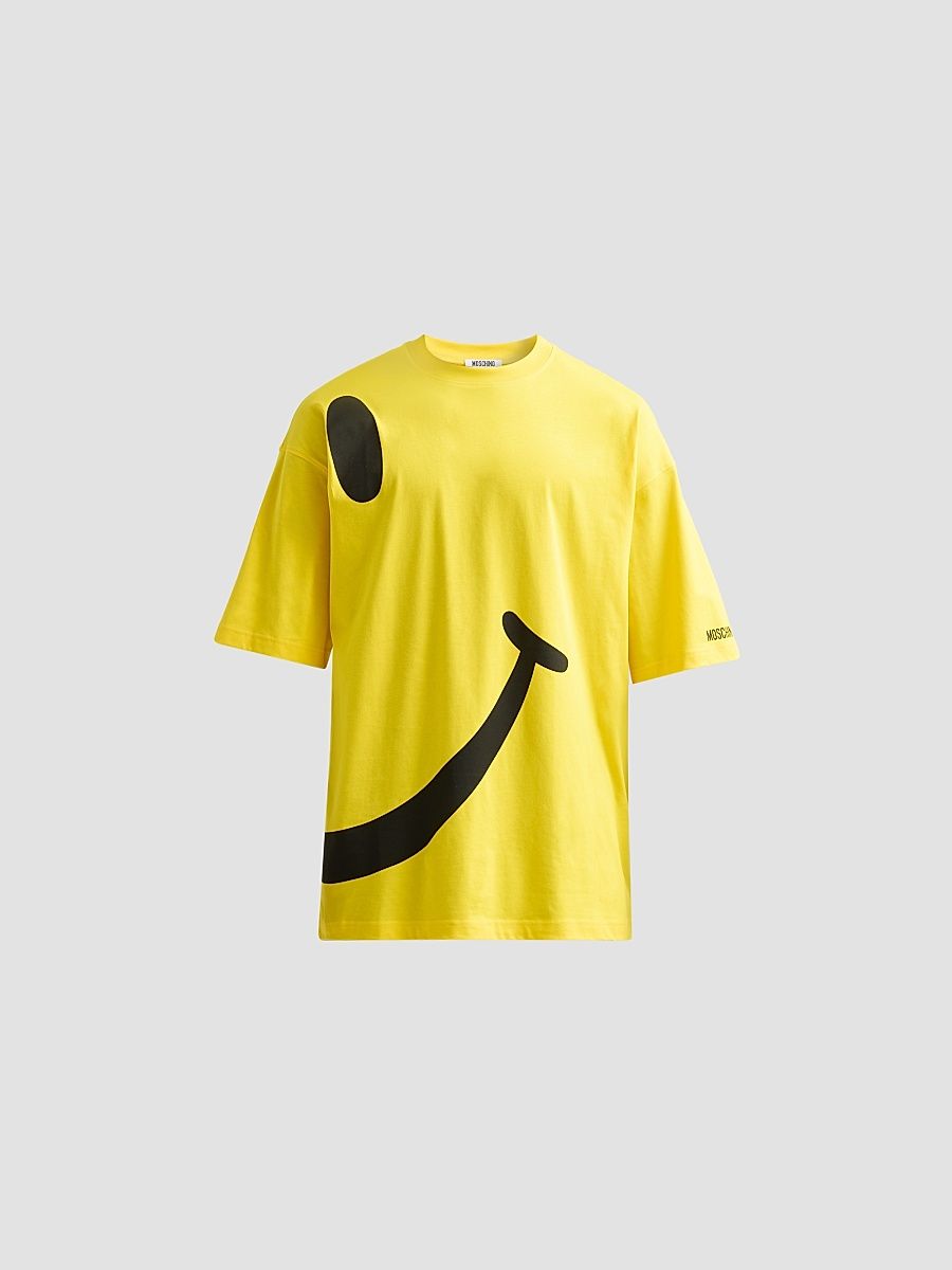 Men's Smiley Graphic Cotton Jersey T-Shirt - Yellow - Size Large