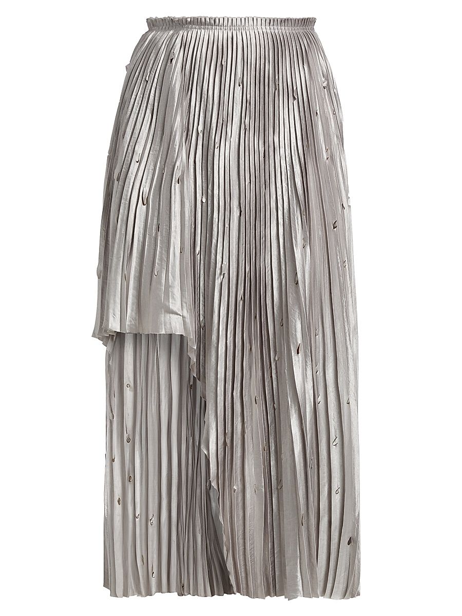 Women's Metallic Pleated Laser-Cut Midi-Skirt - Ice - Size 12