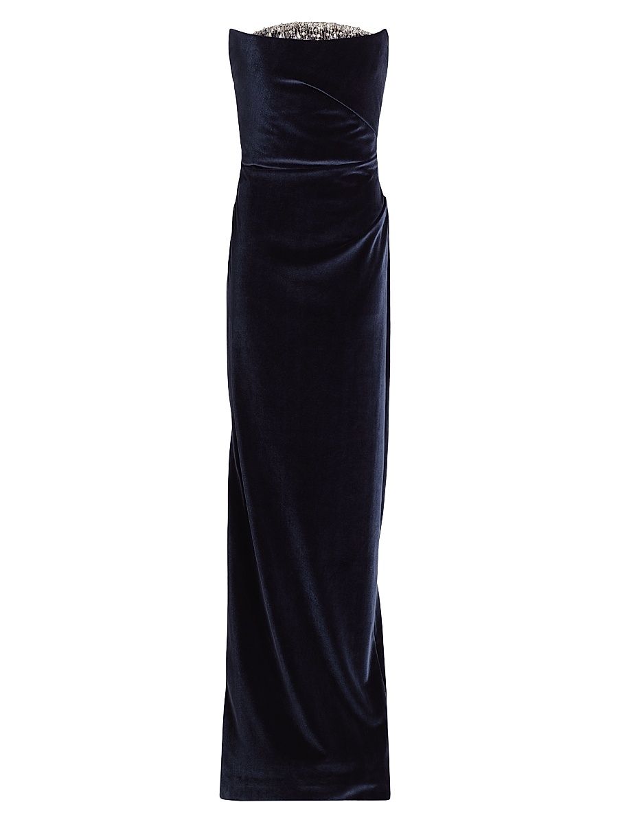Women's Embellished Necklinie Velvet Column Gown - Charcoal Silver - Size 8