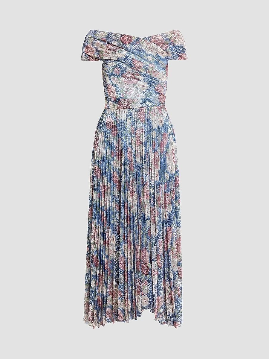 Women's Floral Metallic Voile Cocktail Dress - Electric Blue - Size 16