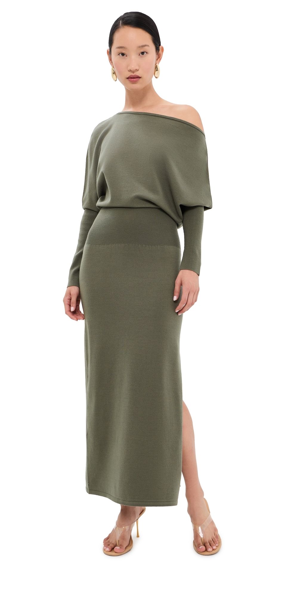 SIMKHAI Janese Off Shoulder Knit Dress Sea Turtle M