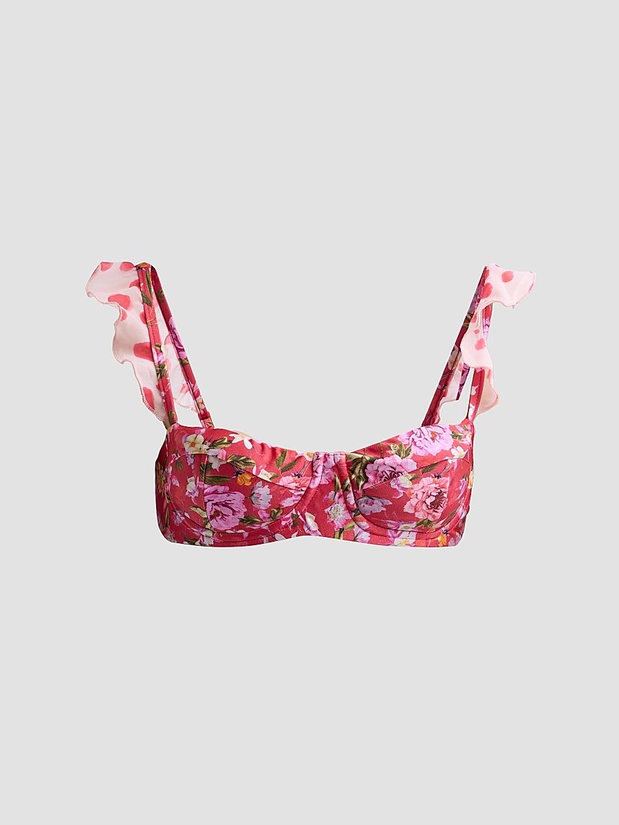 Women's Peony Print Balconette Bikini Top - Red - Size XS