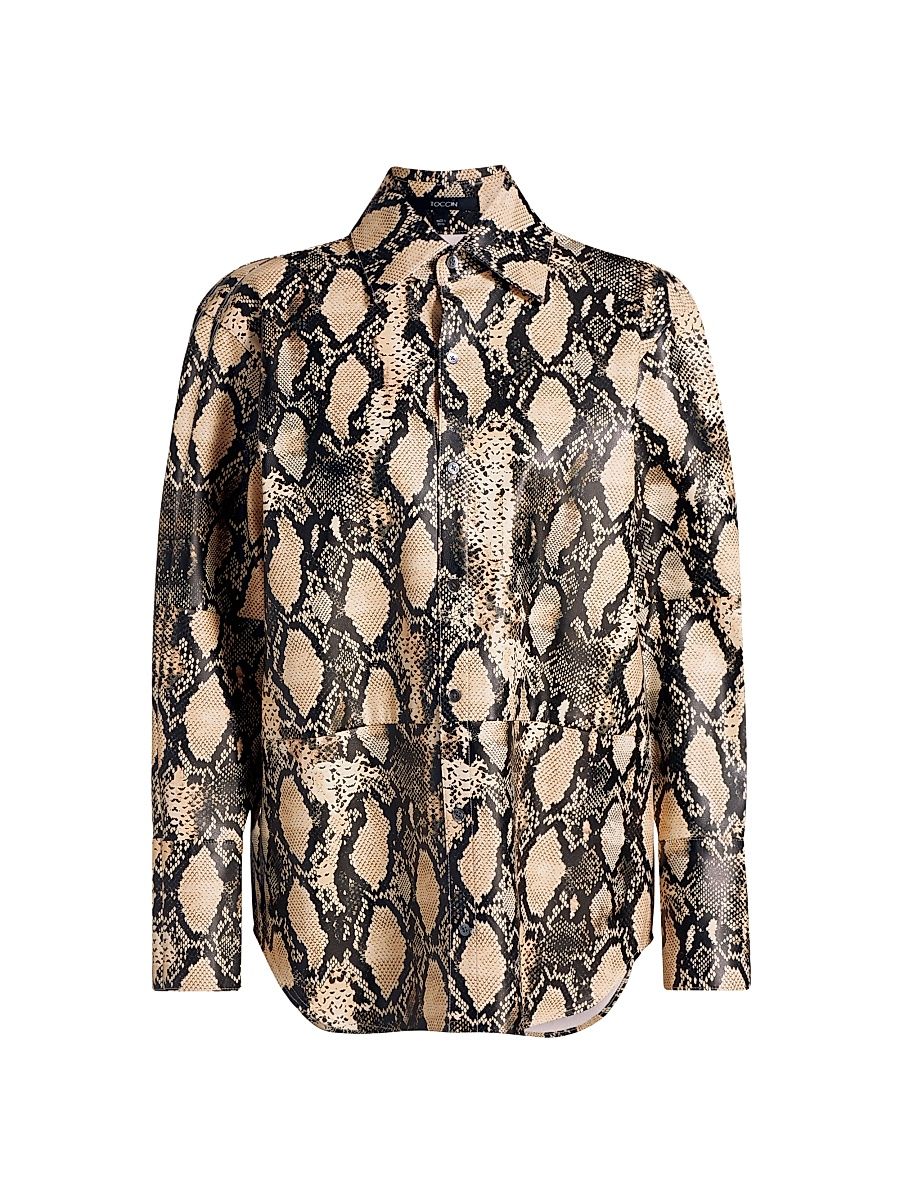Women's Kali Snakeskin Faux Leather Boyfriend Shirt - Python - Size XL
