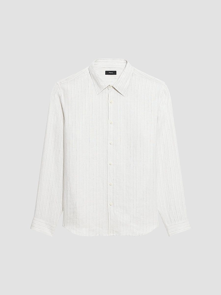 Theory Men's Irving Linen Relaxed-Fit Shirt - Vapor Multi - Size XXL