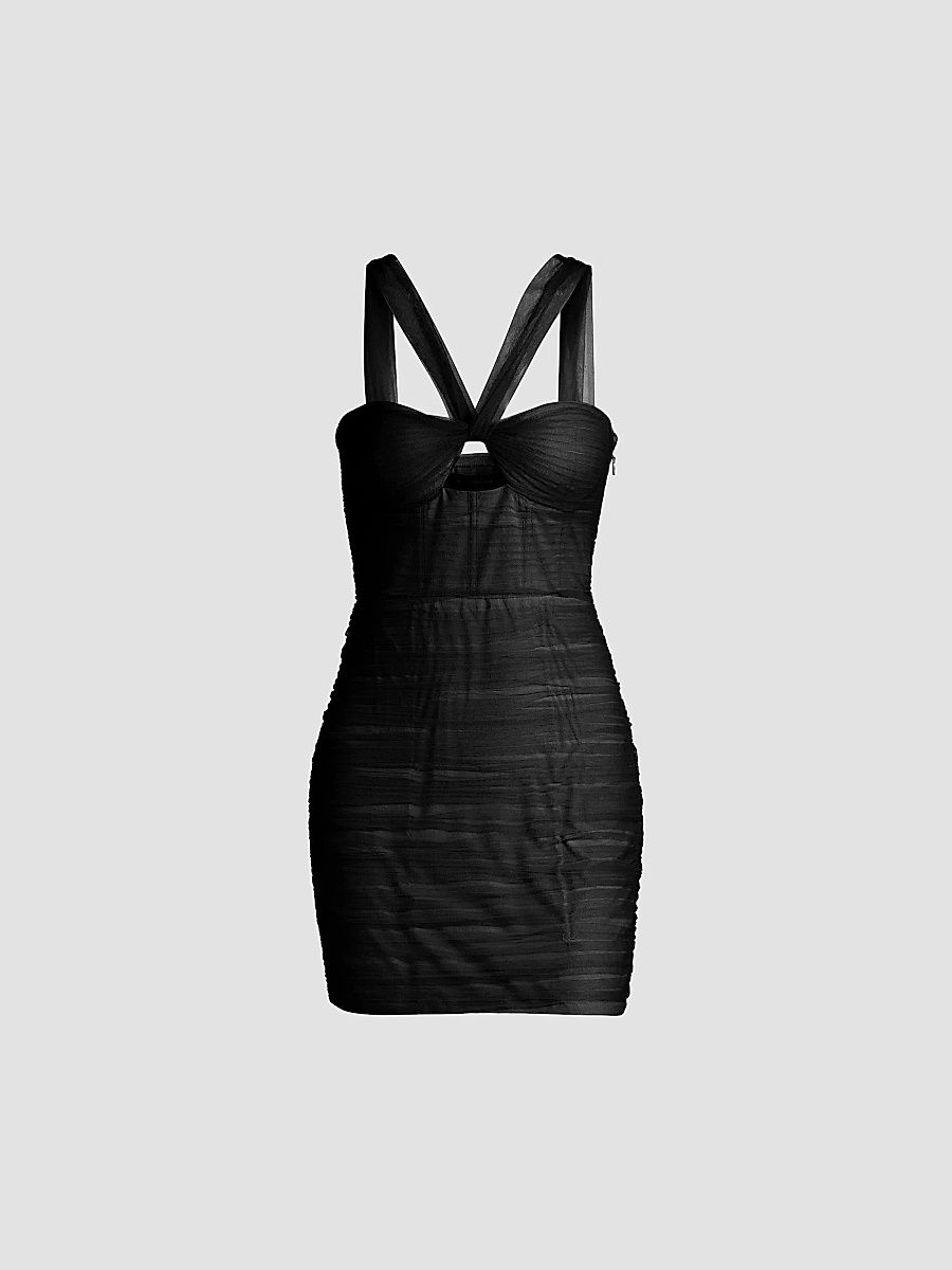 BCBGMAXAZRIA Women's Tulle Halterneck Minidress - Black - Size 14