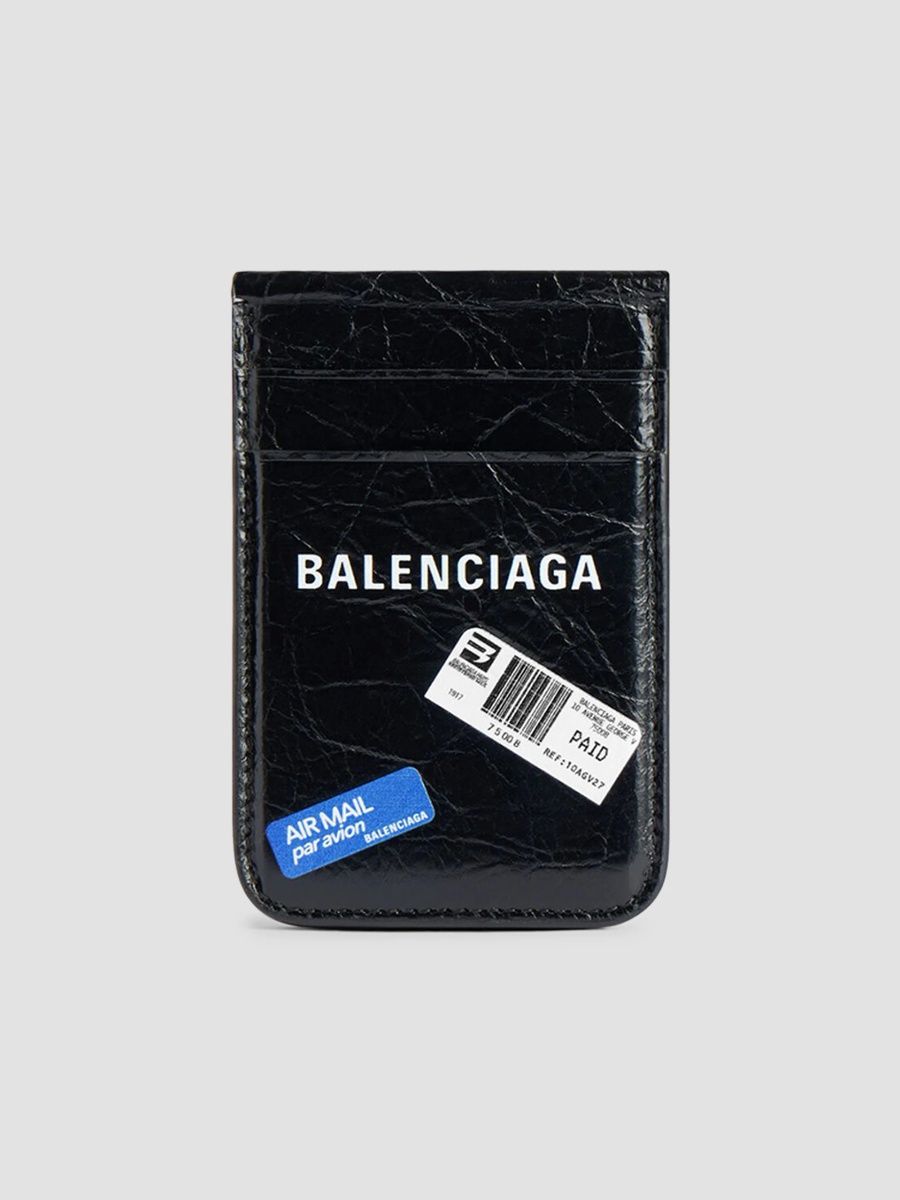 Balenciaga Men's Shopper Phone Magnet Card Holder with Stand - Black
