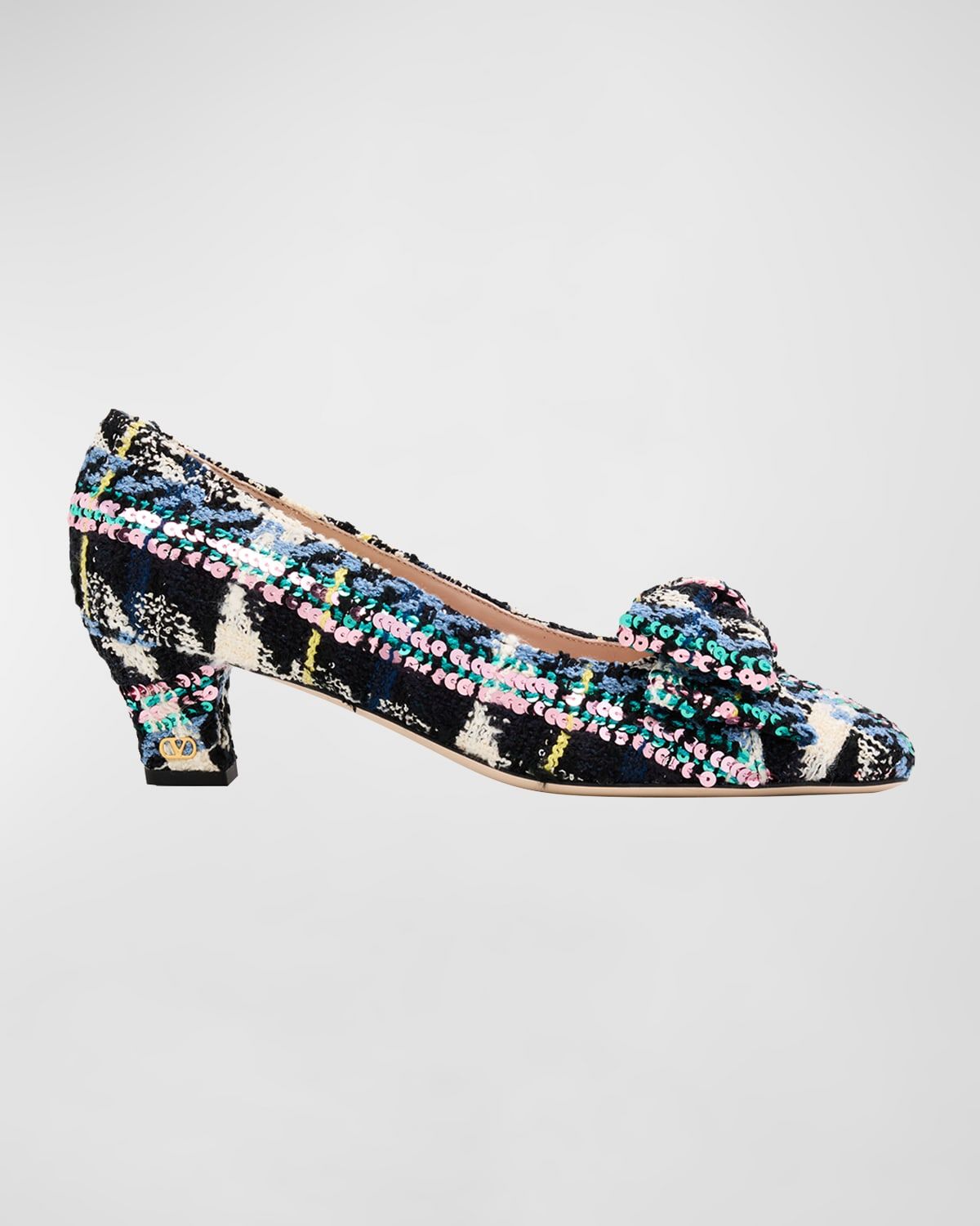 45mm Bowow Shiny Plaid Tweed Pumps