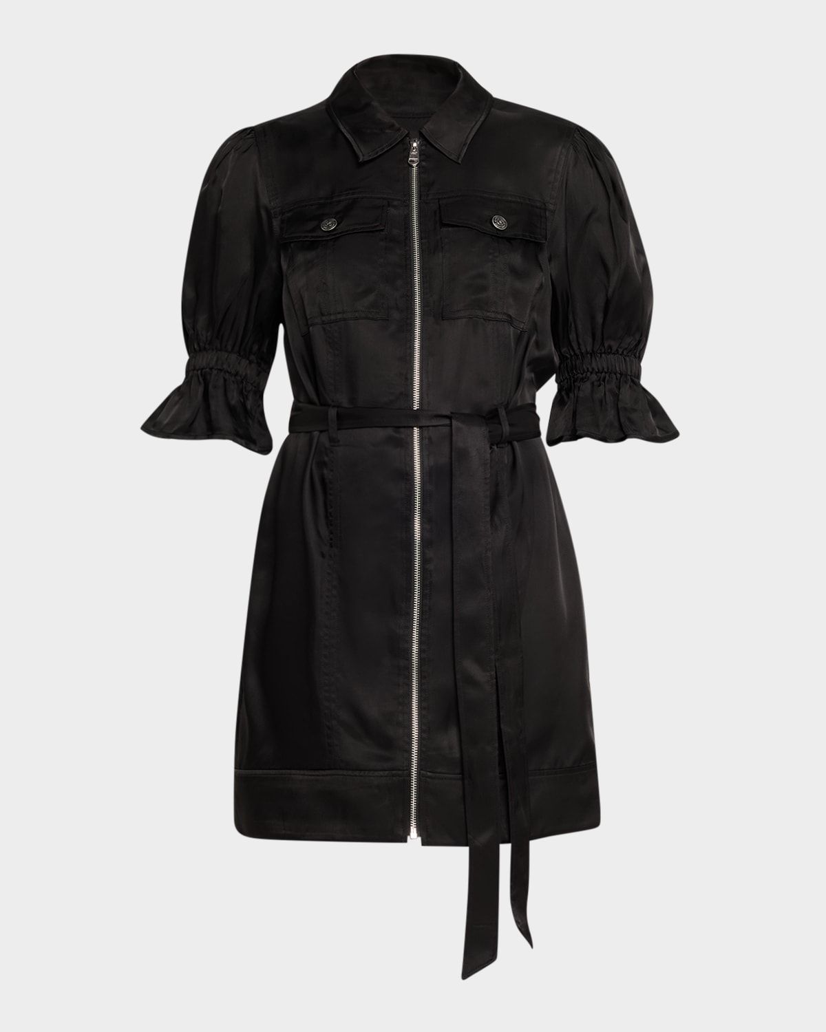 Holly Puff-Sleeve Zip-Front Mini Dress